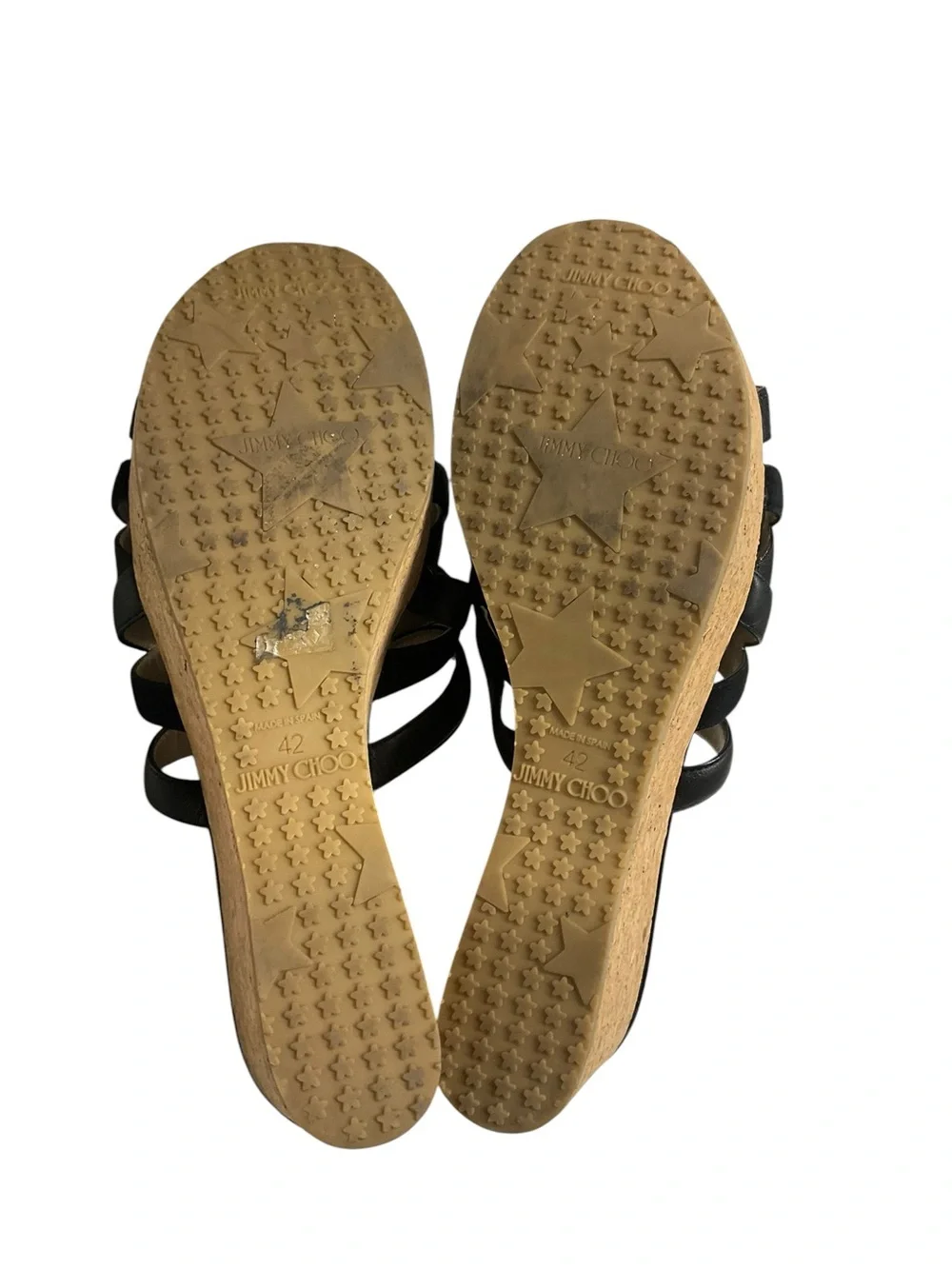 Y2K Jimmy Choo Patent Black Leather Cork Platform Wedge Sandals 42